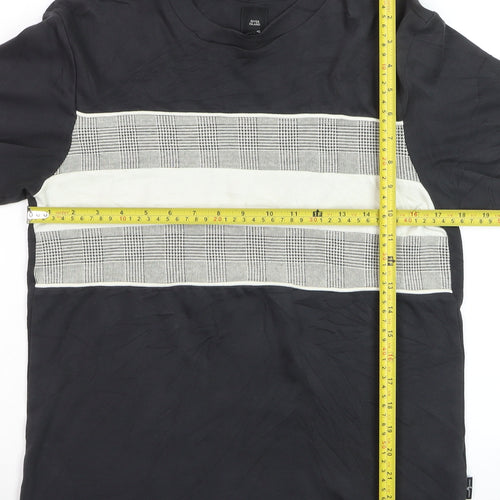 River Island Men's Black Colourblock Crew Neck T-Shirt Size S