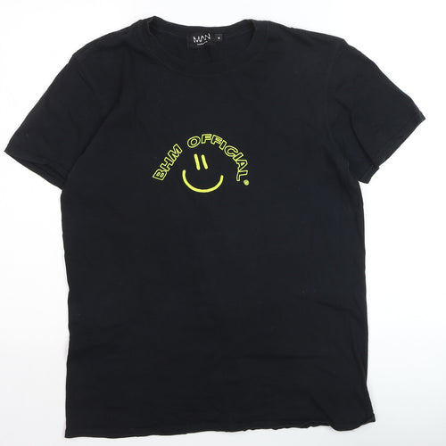 BoohooMAN Men's Black Graphic Smiley Logo Short Sleeve T-Shirt M