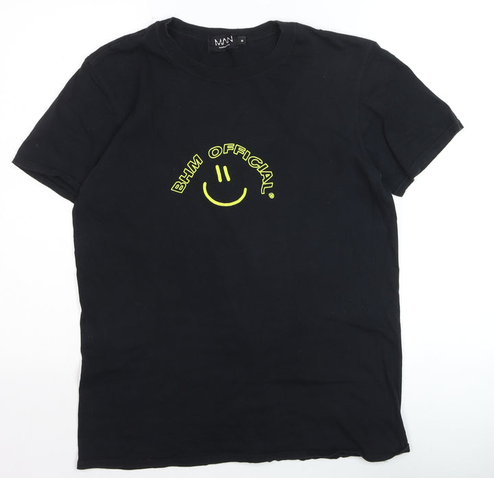 BoohooMAN Men's Black Graphic Smiley Logo Short Sleeve T-Shirt M