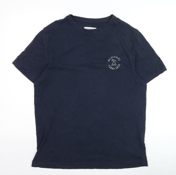 Farah Men’s Blue Crew Neck Cotton T-Shirt Size M Classic Fit