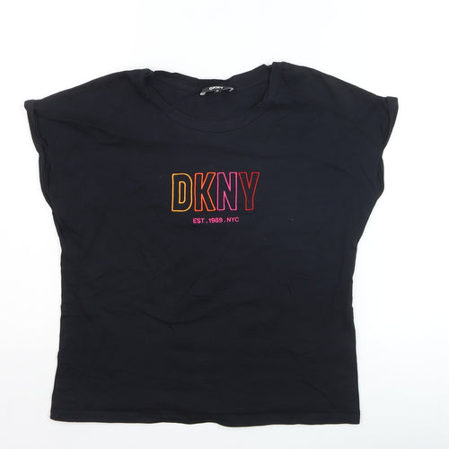 DKNY Women's Black XS Basic Cotton Blend Embroidered T-Shirt