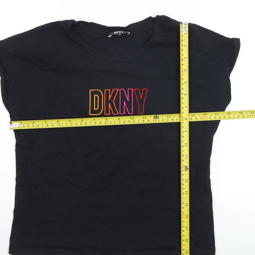DKNY Women's Black XS Basic Cotton Blend Embroidered T-Shirt