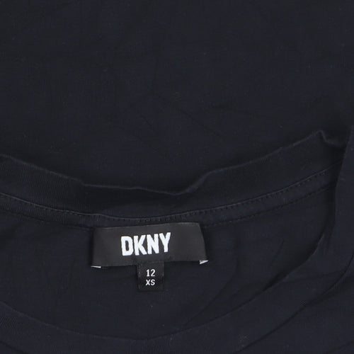 DKNY Women's Black XS Basic Cotton Blend Embroidered T-Shirt