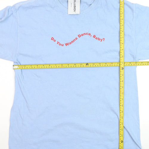 Collusion Men's Blue Graphic Print Cotton T-Shirt Size M