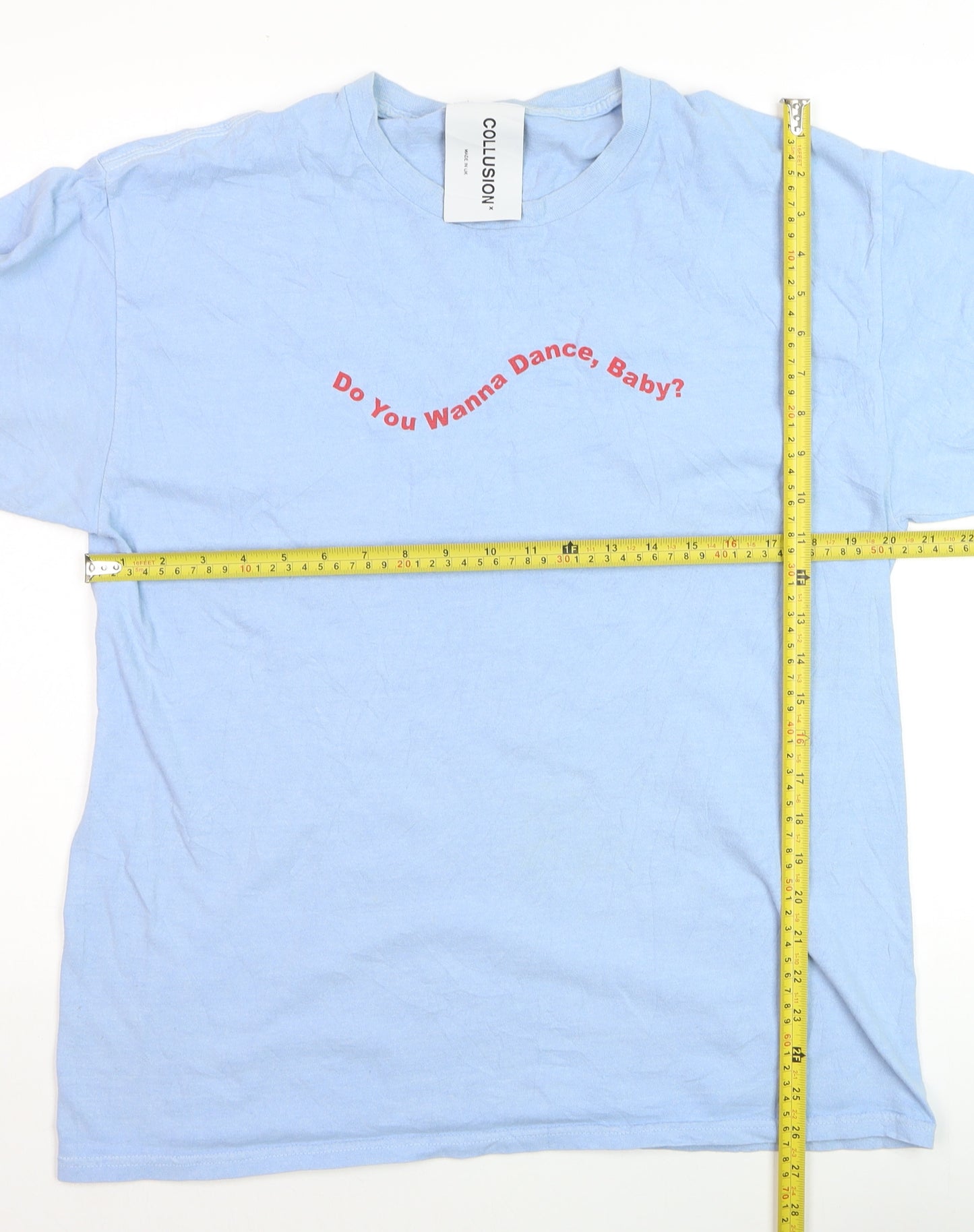 Collusion Men's Blue Graphic Print Cotton T-Shirt Size M