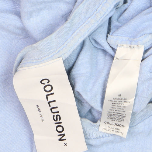 Collusion Men's Blue Graphic Print Cotton T-Shirt Size M