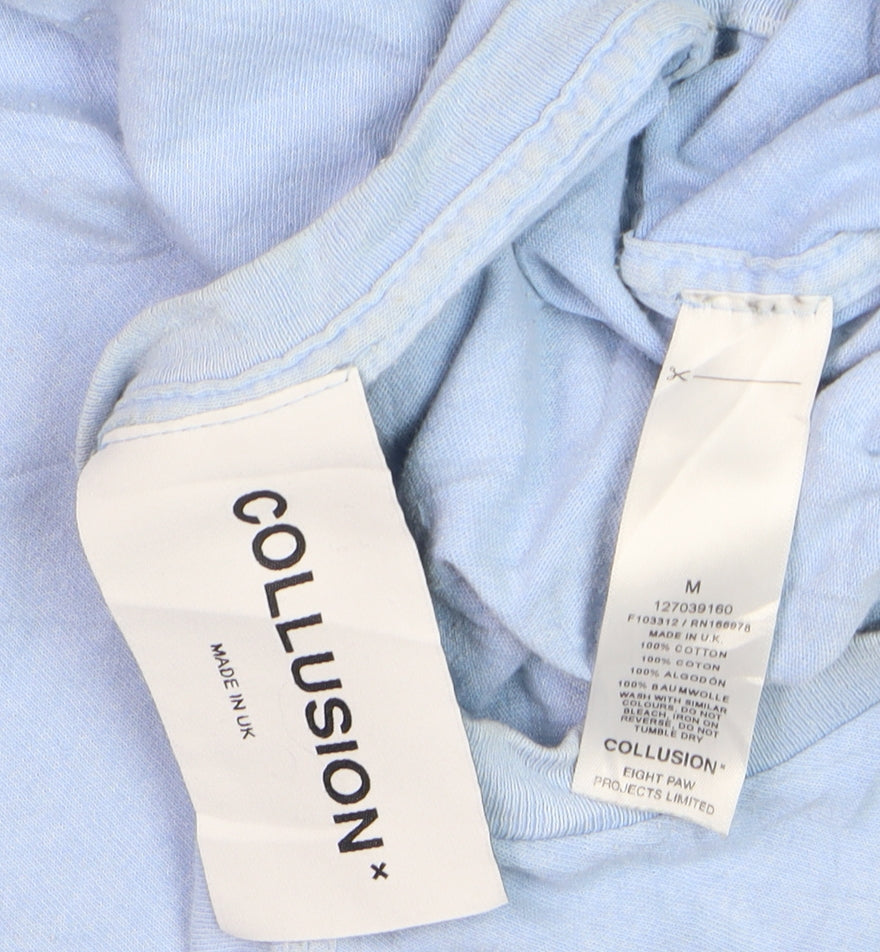 Collusion Men's Blue Graphic Print Cotton T-Shirt Size M