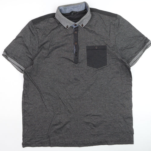 Ted Baker Men's Grey Button-Down Cotton Polo Shirt Size L