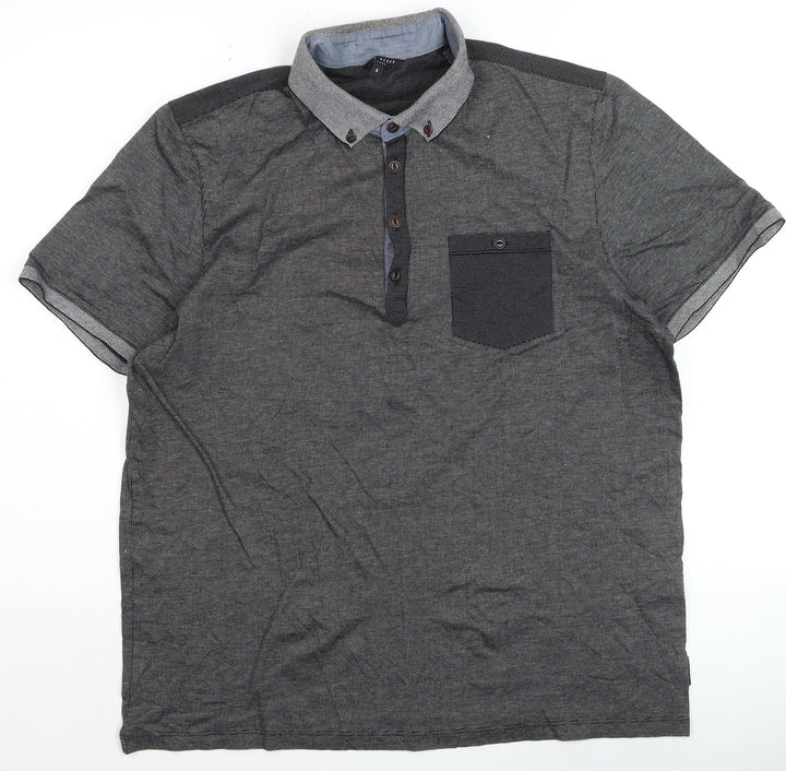 Ted Baker Men's Grey Button-Down Cotton Polo Shirt Size L