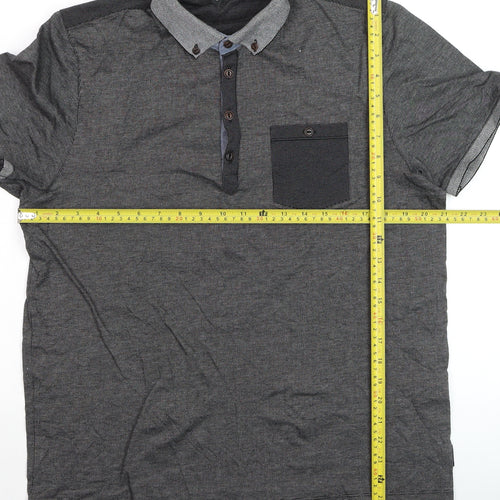 Ted Baker Men's Grey Button-Down Cotton Polo Shirt Size L