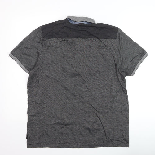 Ted Baker Men's Grey Button-Down Cotton Polo Shirt Size L