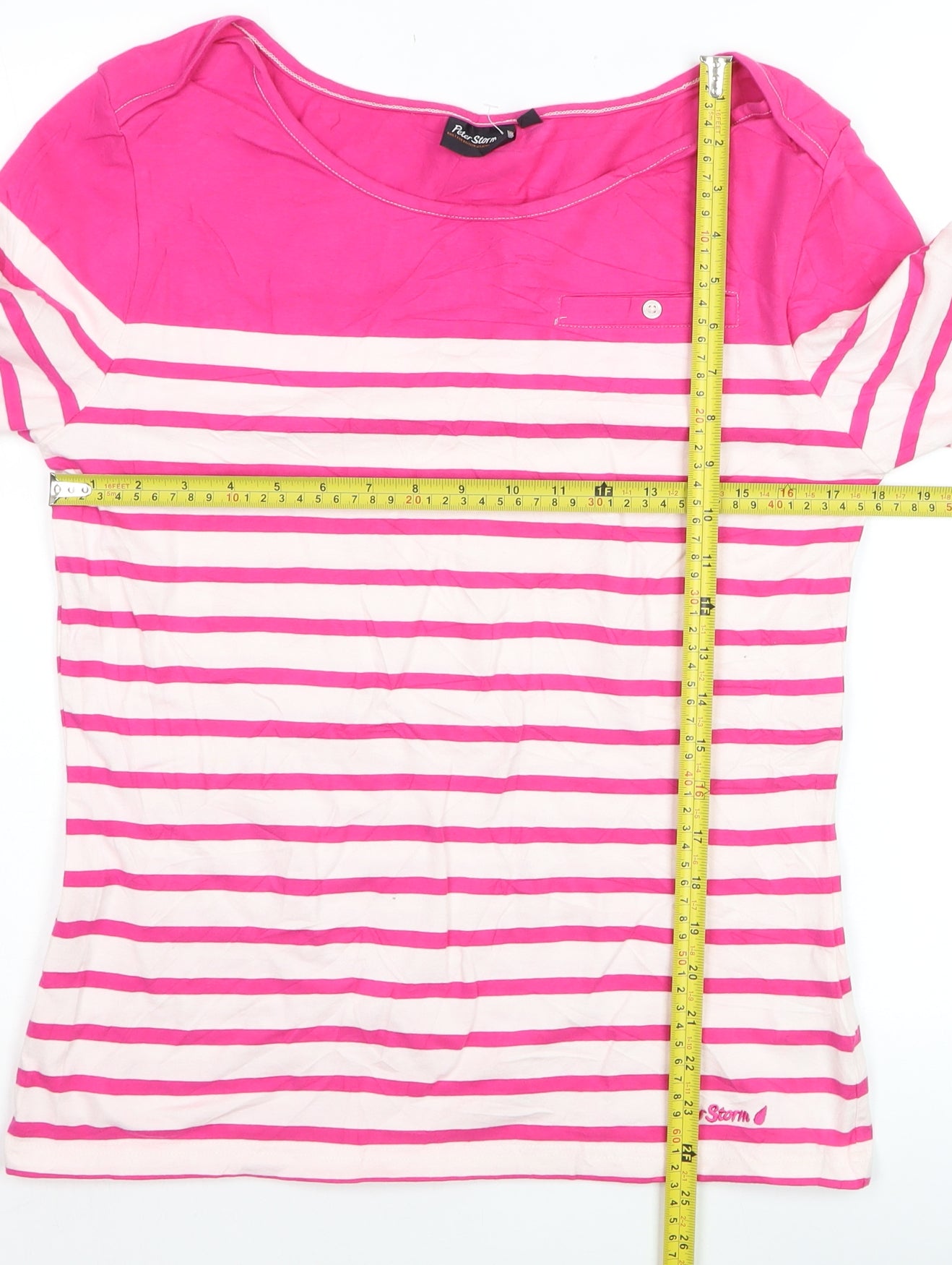 Peter Storm Womens Pink Striped 3/4 Sleeve Cotton Blend T-Shirt Size 14