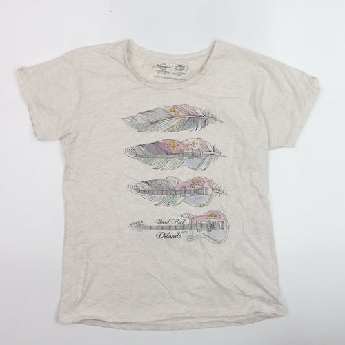 Hard Rock Womens Ivory Graphic Music T-Shirt Size L