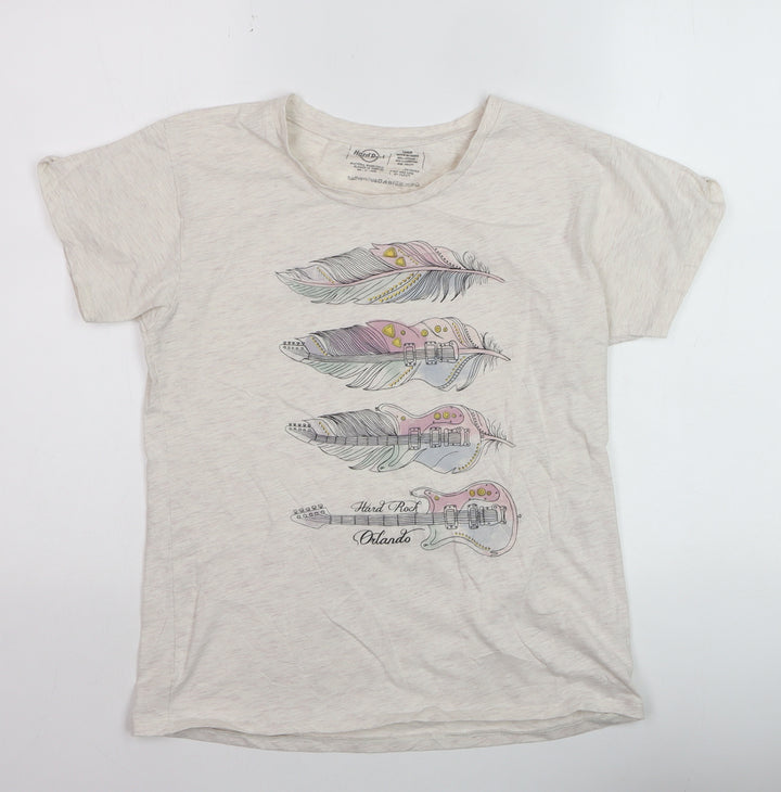 Hard Rock Womens Ivory Graphic Music T-Shirt Size L