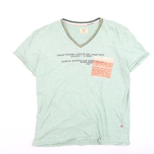 Replay Men's Green XL V-Neck Graphic Pocket T-Shirt
