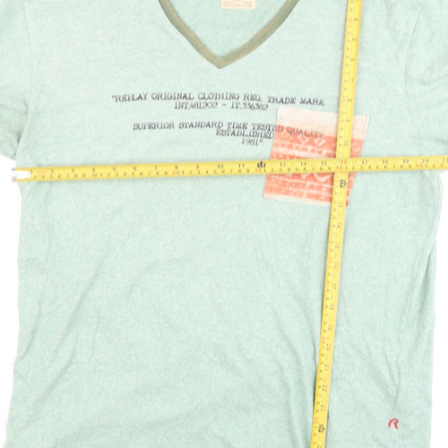 Replay Men's Green XL V-Neck Graphic Pocket T-Shirt