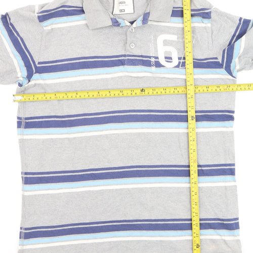 Dig Star Men's Grey Striped Cotton Polo Shirt Size M