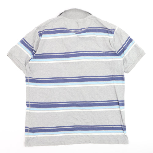 Dig Star Men's Grey Striped Cotton Polo Shirt Size M