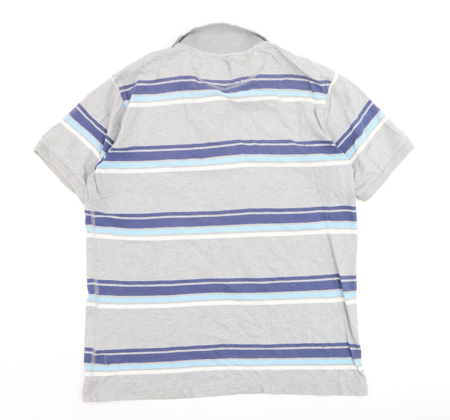 Dig Star Men's Grey Striped Cotton Polo Shirt Size M