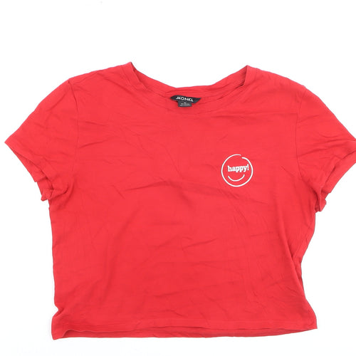 Monki Womens Red Cropped T-Shirt Medium Cotton Crew Neck Casual