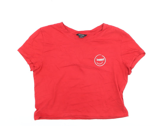 Monki Womens Red Cropped T-Shirt Medium Cotton Crew Neck Casual