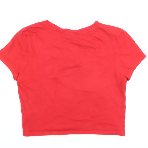 Monki Womens Red Cropped T-Shirt Medium Cotton Crew Neck Casual