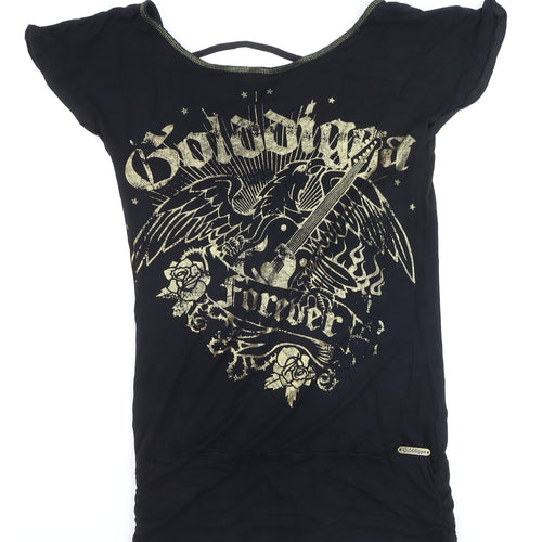 Golddigga Women's Black Graphic Rock T-Shirt Size 12