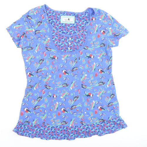 Marks and Spencer Per Una Women's Blue Bird Print Cotton T-Shirt Size 12