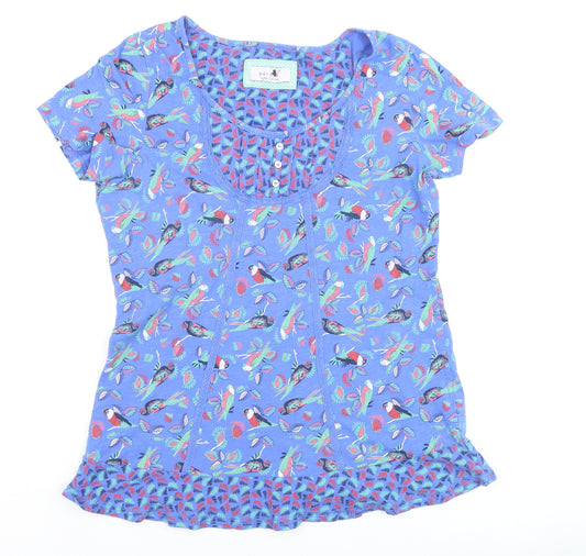 Marks and Spencer Per Una Women's Blue Bird Print Cotton T-Shirt Size 12