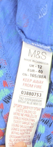 Marks and Spencer Per Una Women's Blue Bird Print Cotton T-Shirt Size 12