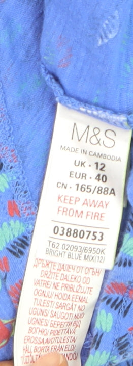 Marks and Spencer Per Una Women's Blue Bird Print Cotton T-Shirt Size 12