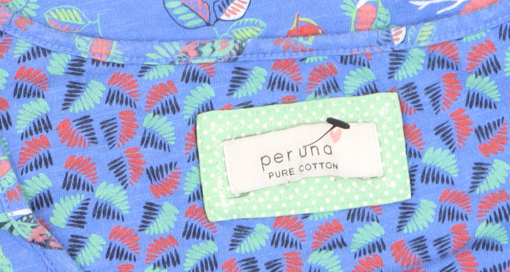 Marks and Spencer Per Una Women's Blue Bird Print Cotton T-Shirt Size 12