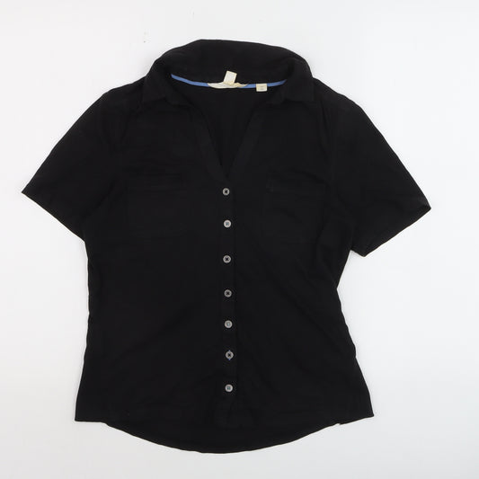 White Stuff Womens Black Short Sleeve Button-Up Cotton Shirt UK 8