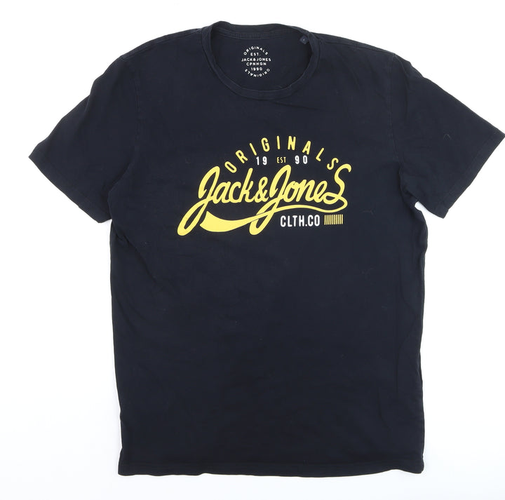 Jack & Jones Men’s Black Logo Graphic Crew Neck T-Shirt Size L