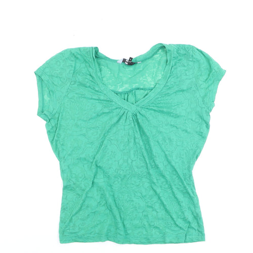 Red Herring Women's Green Floral V-Neck Short Sleeve T-Shirt Size 12