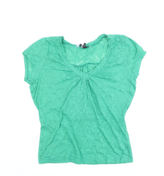 Red Herring Women's Green Floral V-Neck Short Sleeve T-Shirt Size 12