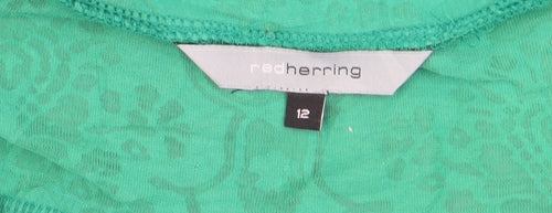 Red Herring Women's Green Floral V-Neck Short Sleeve T-Shirt Size 12