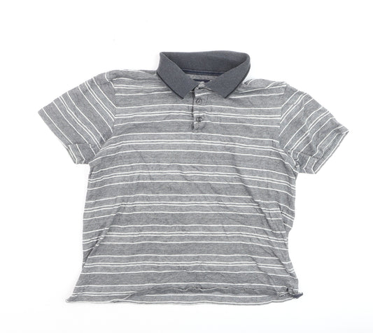 Marks and Spencer Blue Harbour Men's Grey Striped Polo Shirt Size S Regular Fit
