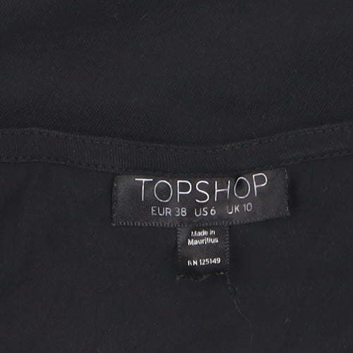 Topshop Women’s Black Floral Embroidered Cropped Long Sleeve Blouse Size 10