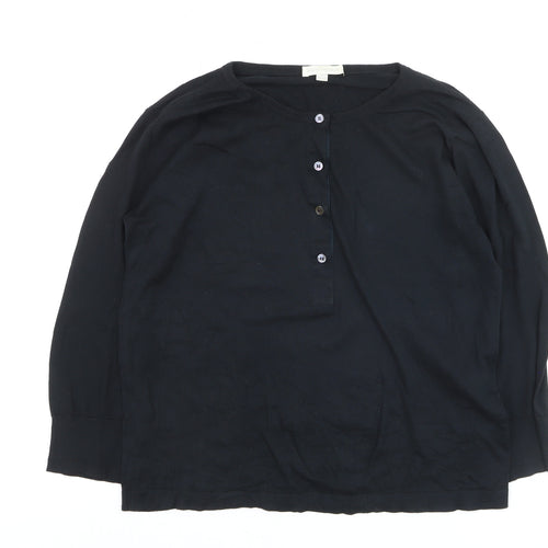 John Smedley Womens Black Henley Jumper L Lightweight Knit