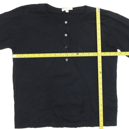John Smedley Womens Black Henley Jumper L Lightweight Knit