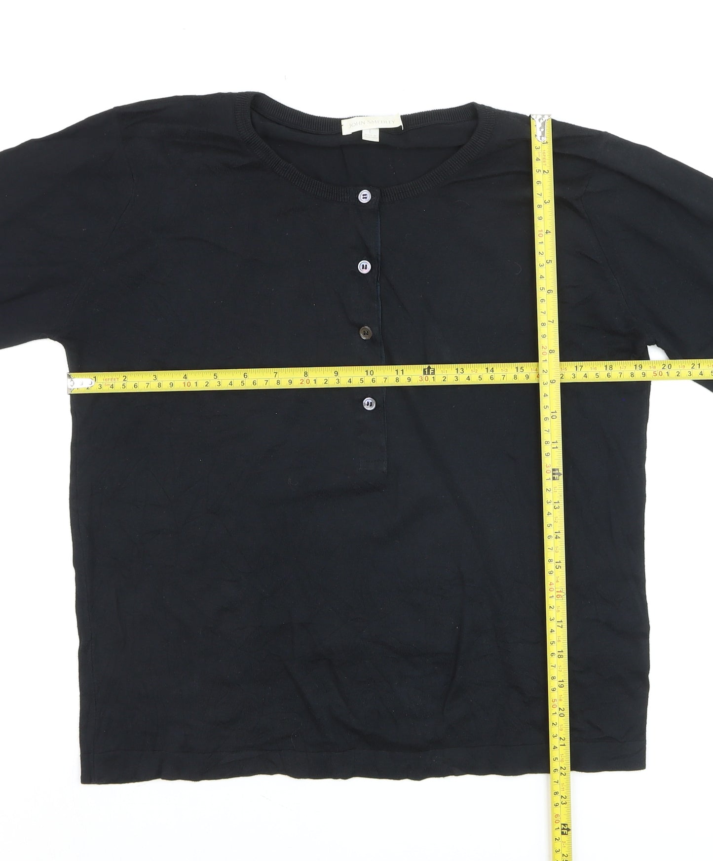 John Smedley Womens Black Henley Jumper L Lightweight Knit
