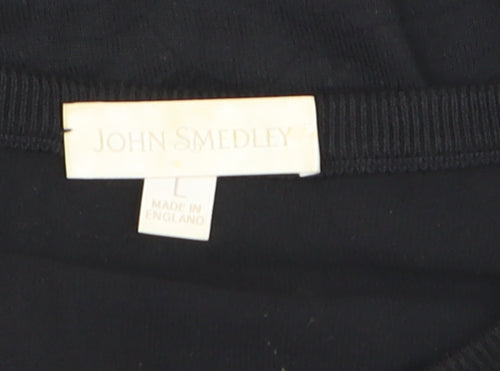 John Smedley Womens Black Henley Jumper L Lightweight Knit
