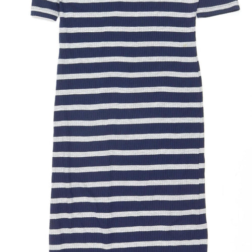 Vero Moda Women Blue Striped Bodycon Jersey Dress Size M