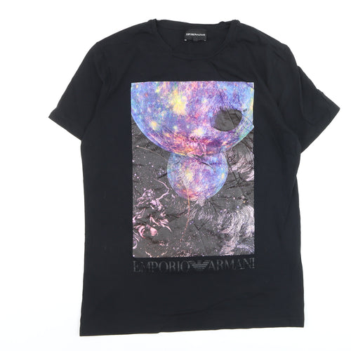Emporio Armani Men's Black Space Art Graphic T-Shirt Medium