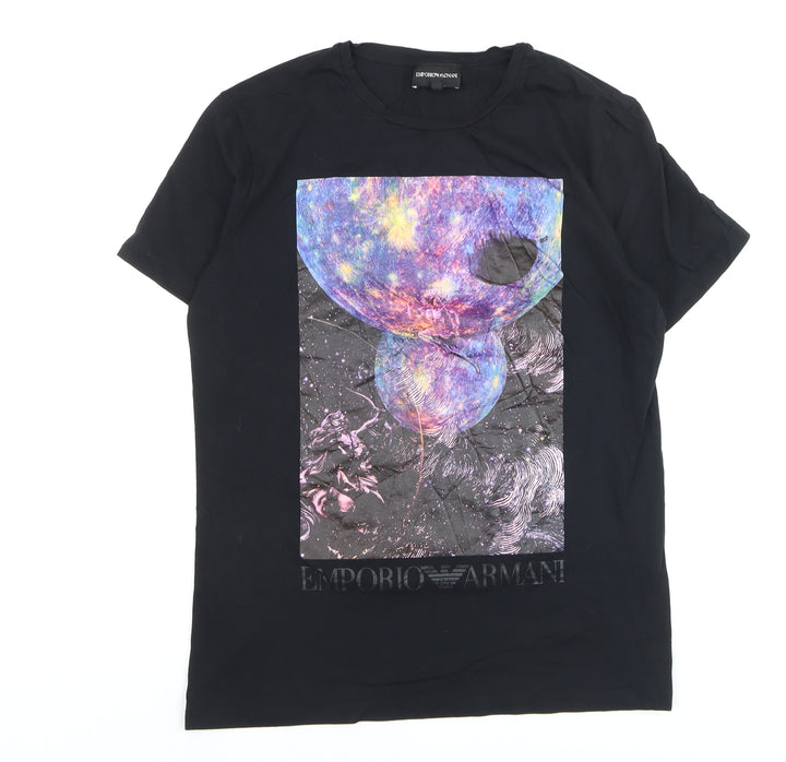 Emporio Armani Men's Black Space Art Graphic T-Shirt Medium
