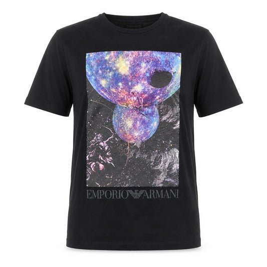 Front view of Emporio Armani Men's Black Space Art Graphic T-Shirt Medium