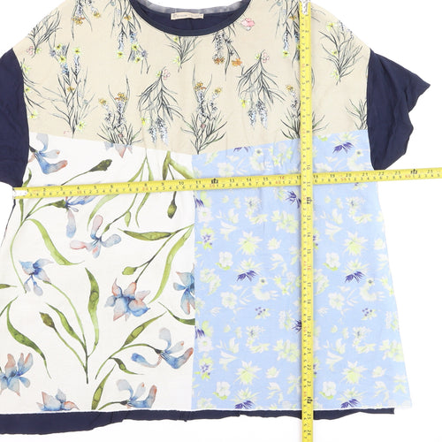 Zara Women Multicoloured Floral Patchwork Basic T-Shirt XL