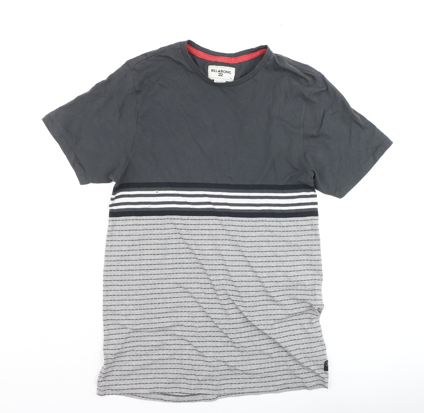 Billabong Men’s Grey Striped Short Sleeve Crew Neck T-Shirt XL