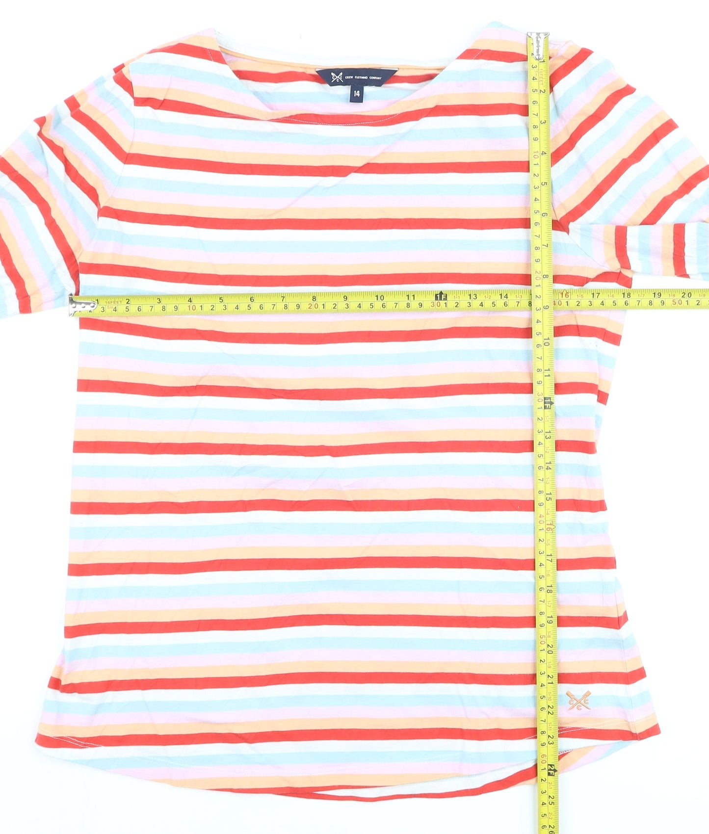 Crew Clothing Company Women's Multicoloured Striped Cotton Boat Neck T-Shirt Size 14
